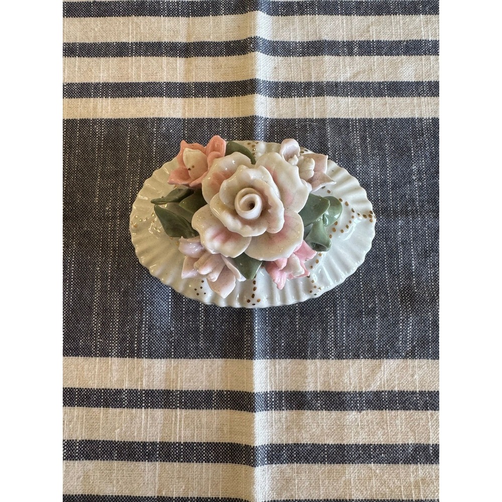 Vintage porcelain trinket dish roses jewelry rings